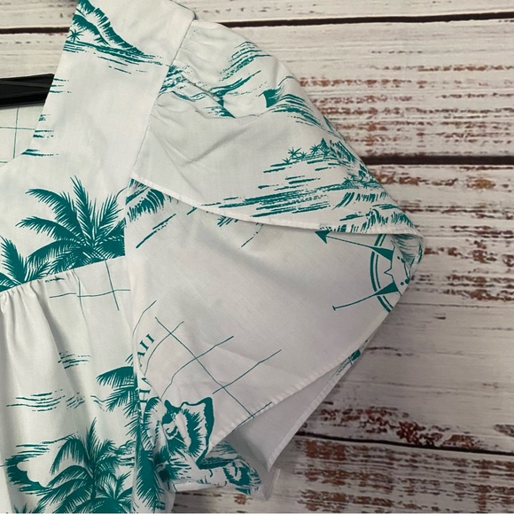 Vintage Hawaii Kole Kole Ruffled Turquoise Map print Dress with pocket - Picture 14 of 15